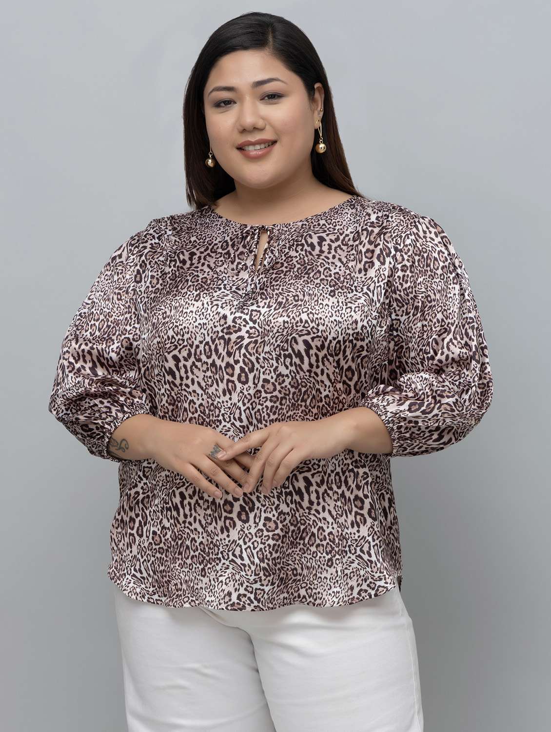 women animal print  multi satin regular top