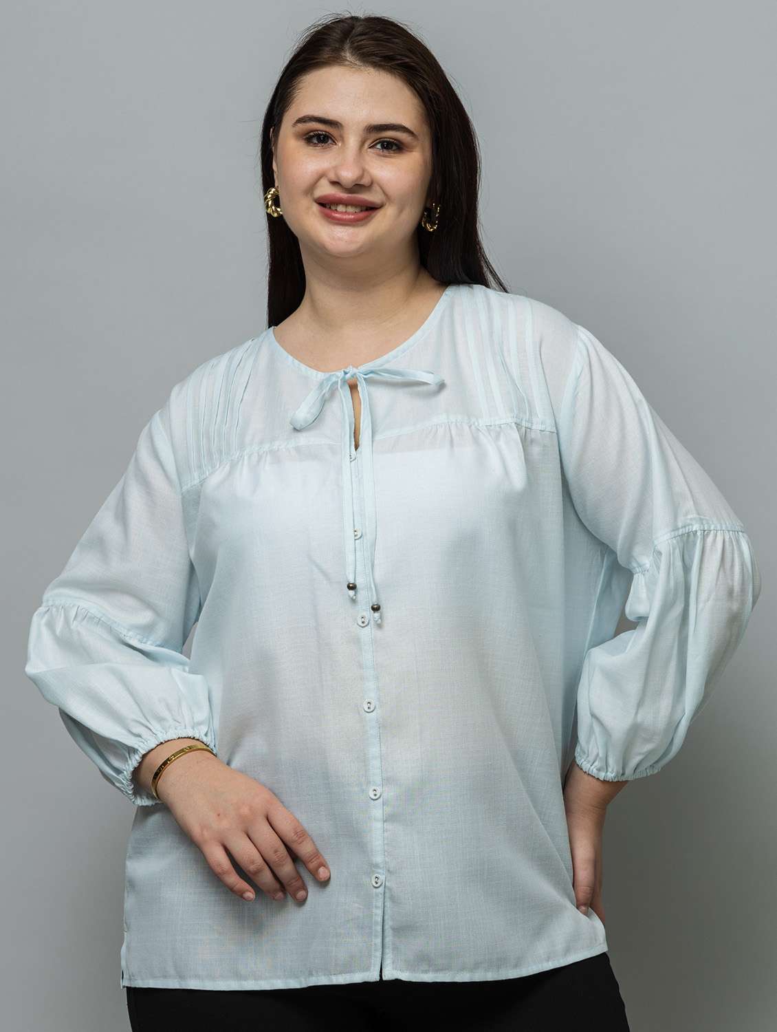 women plus size solid long sleeve top