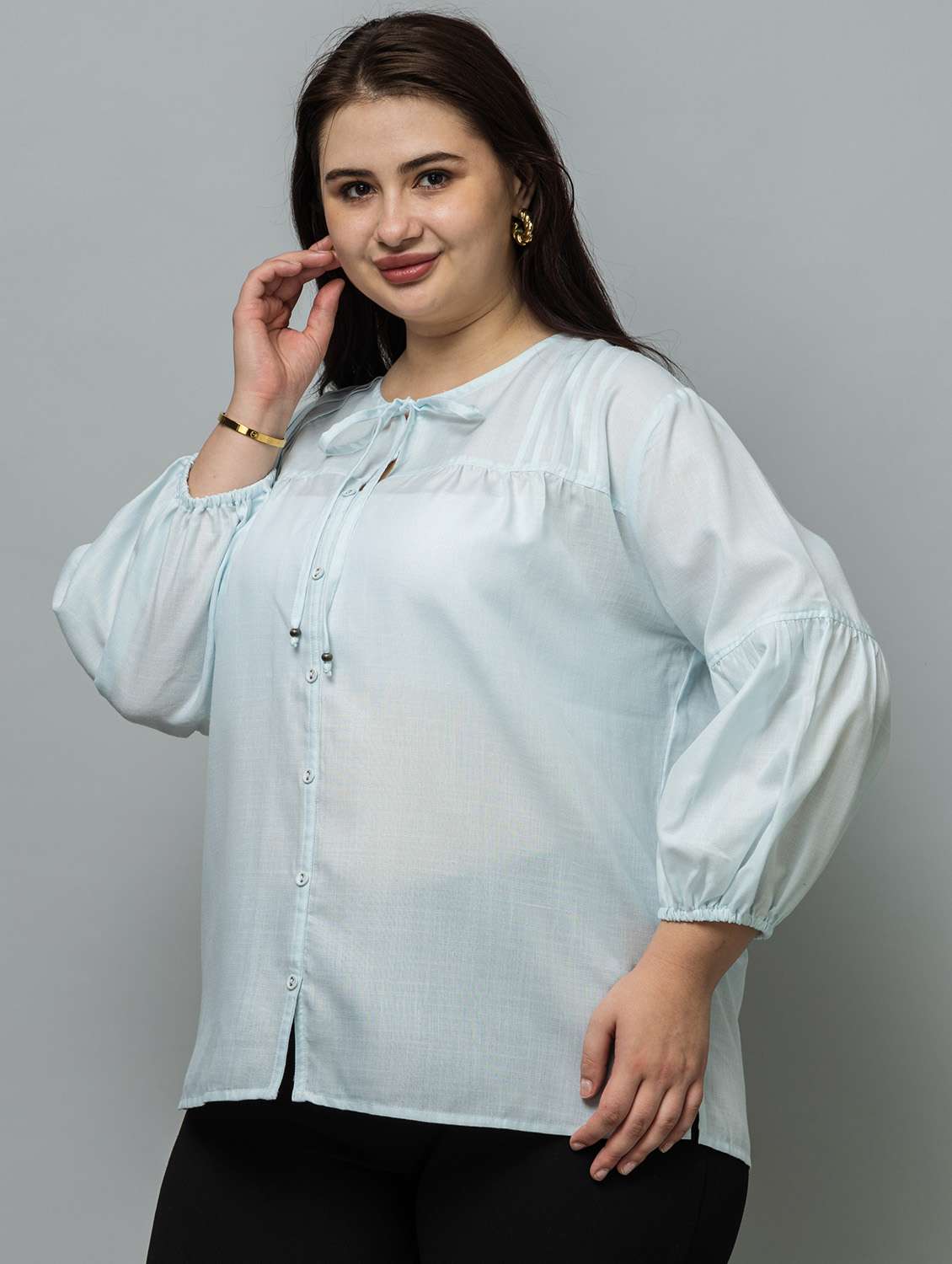 women plus size solid long sleeve top - 22443590 -  Standard Image - 3