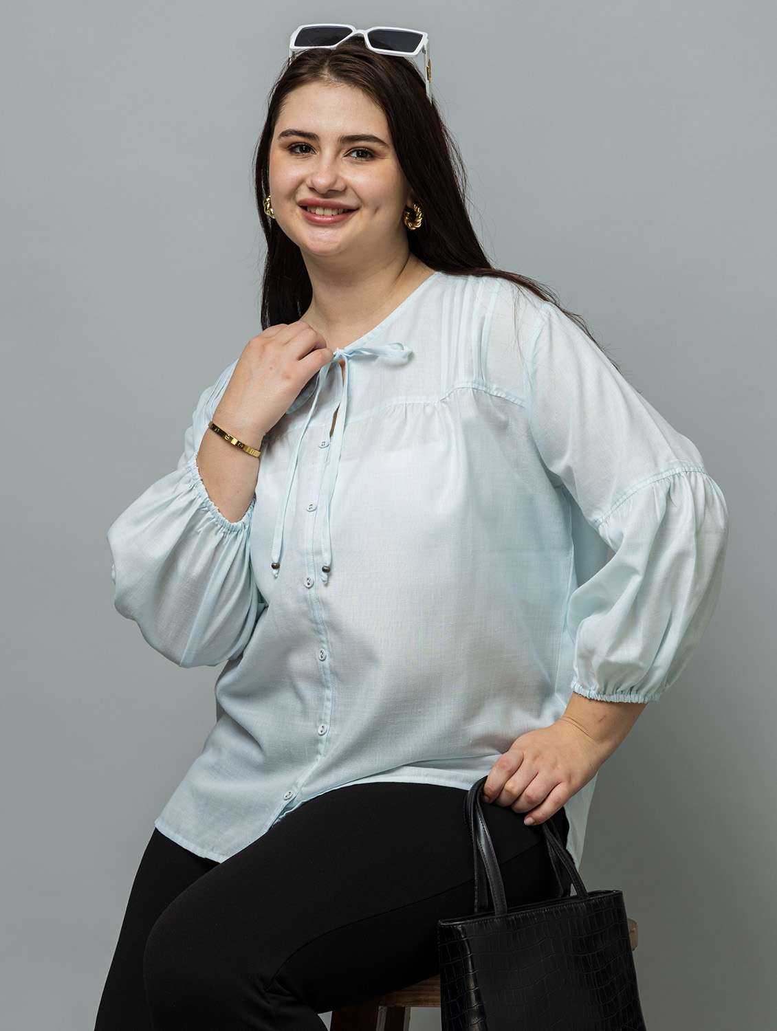 women plus size solid long sleeve top - 22443590 -  Standard Image - 5