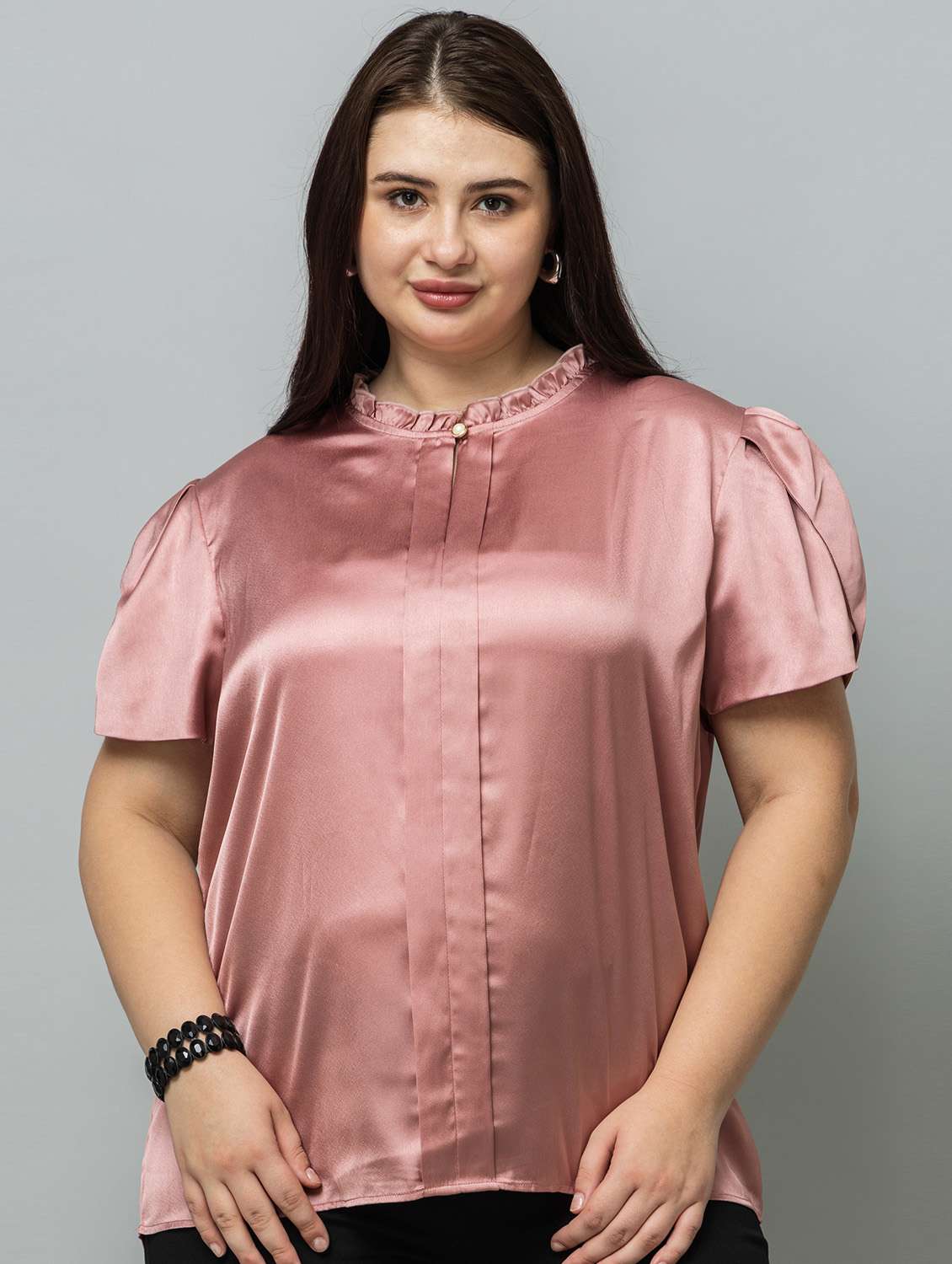 women plus size solid puff sleeve regular top