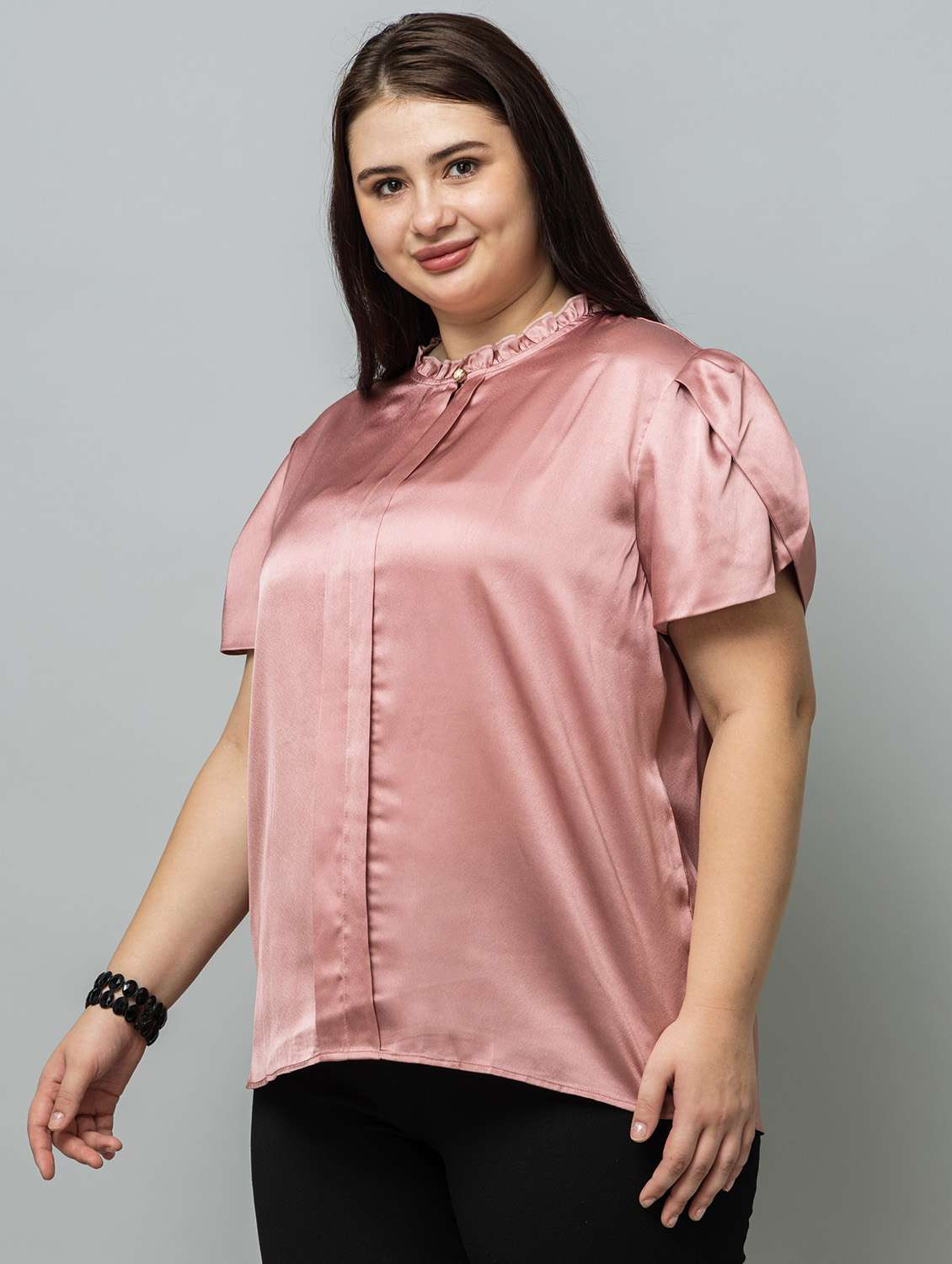 women plus size solid puff sleeve regular top - 22443591 -  Standard Image - 3
