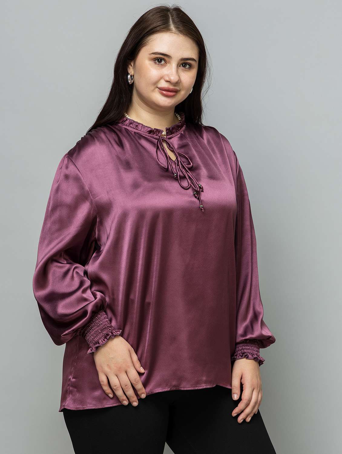 women plus size solid long sleeve top - 22443594 -  Standard Image - 3