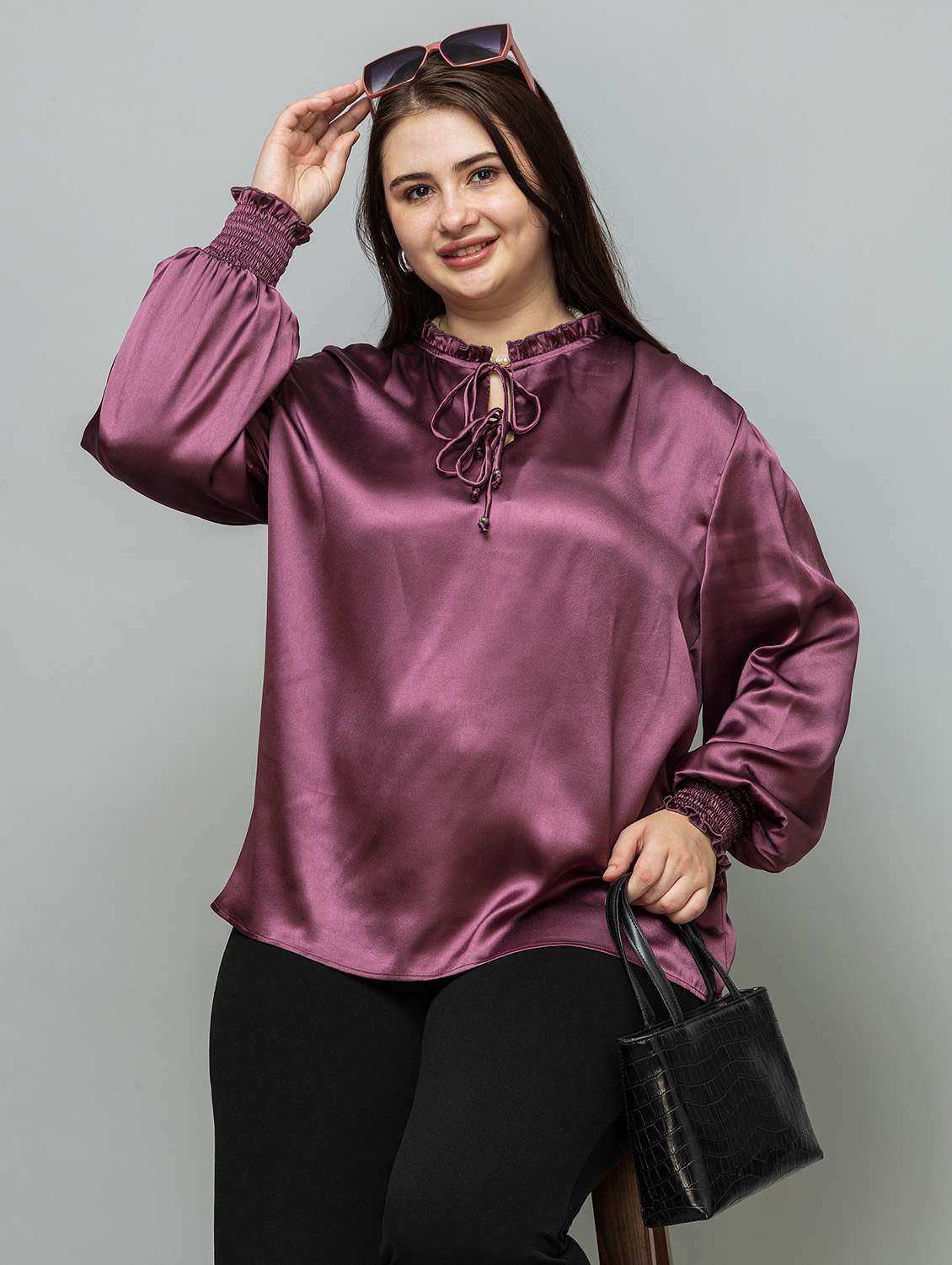 women plus size solid long sleeve top - 22443594 -  Standard Image - 5