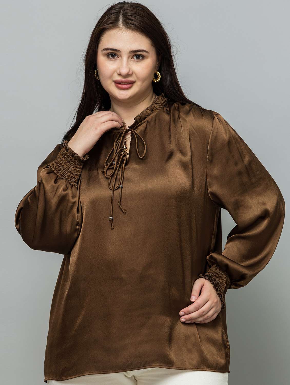 women plus size solid long sleeve top