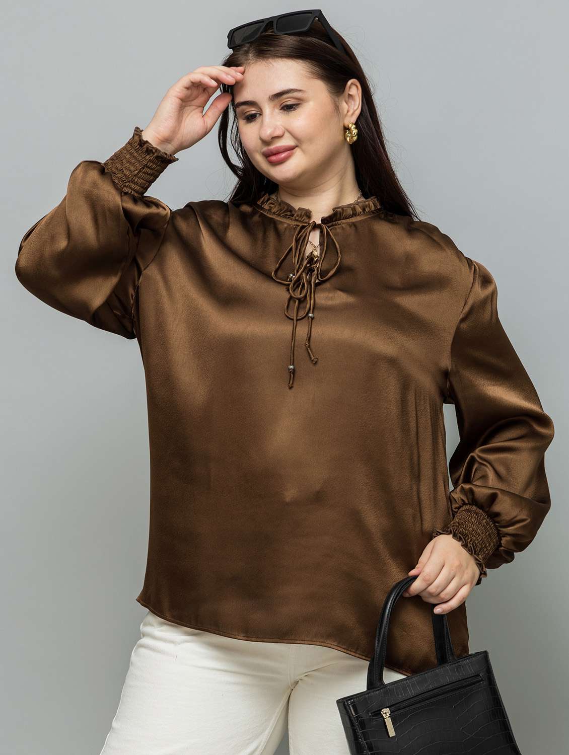 women plus size solid long sleeve top - 22443595 -  Standard Image - 3