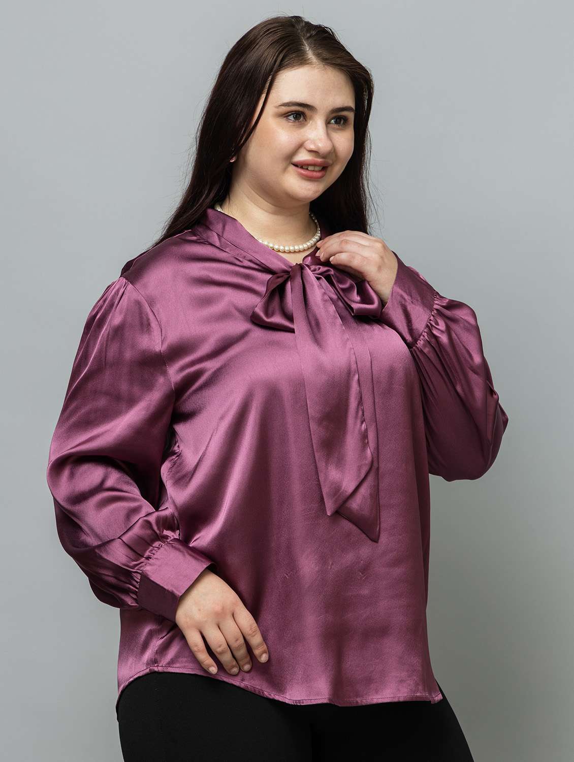 women solid purple satin regular top - 22443596 -  Standard Image - 3