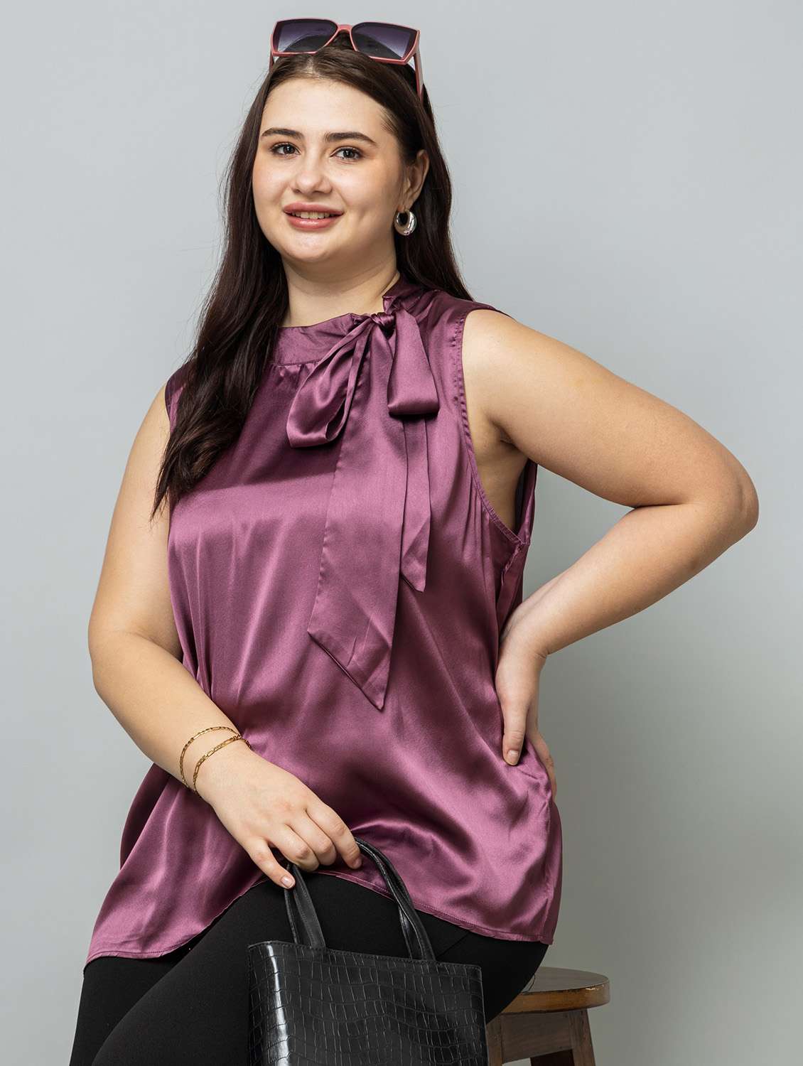 women solid purple satin regular top - 22443598 -  Standard Image - 3