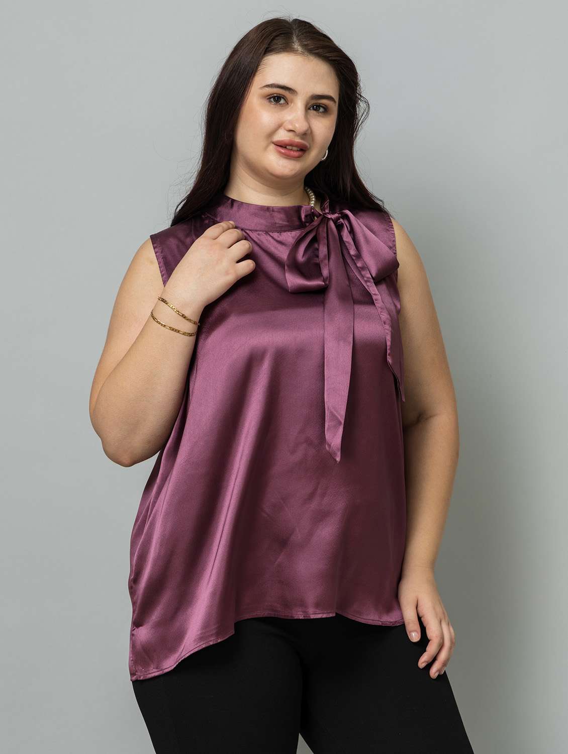 women solid purple satin regular top - 22443598 -  Standard Image - 5