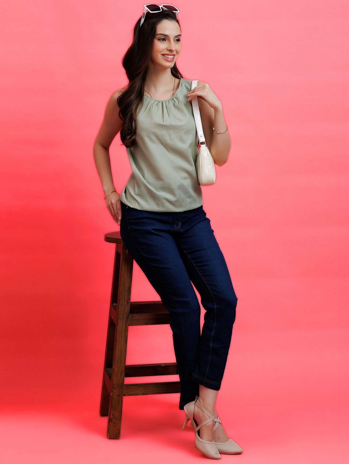 women solid green satin regular top - 22443605 -  Standard Image - 5