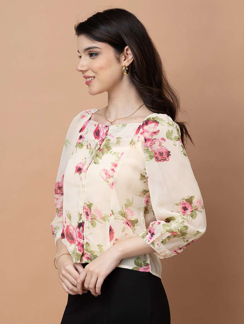 women printed three quarter sleeve regular top - 22443607 -  Standard Image - 3