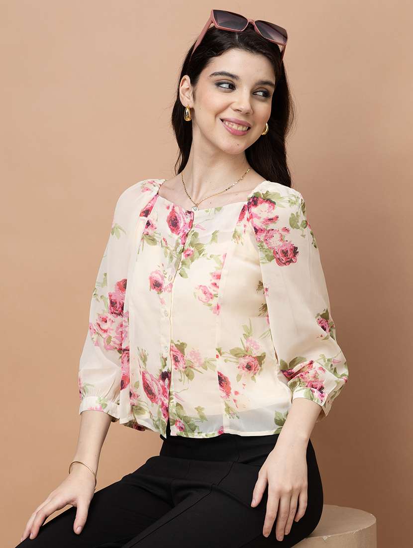 women printed three quarter sleeve regular top - 22443607 -  Standard Image - 5