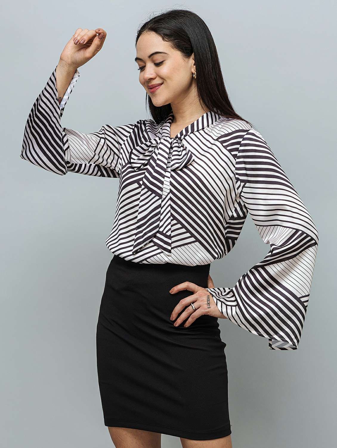 women geometric black satin regular top - 22443616 -  Standard Image - 5