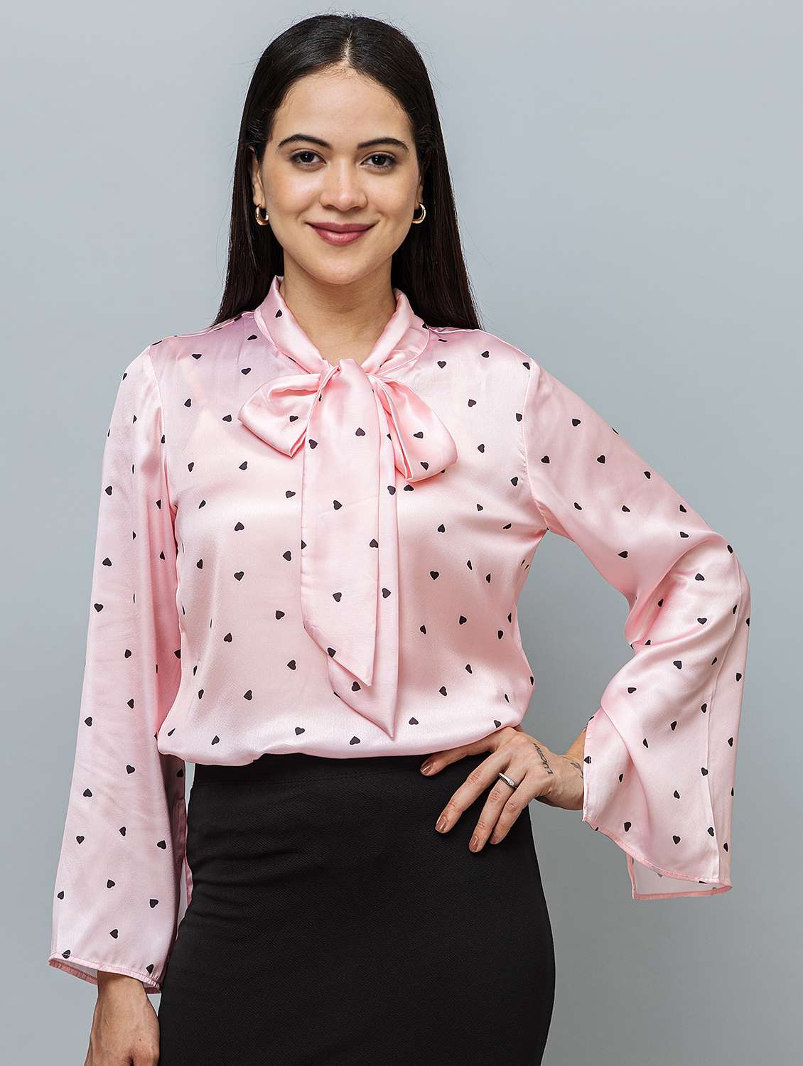 women printed long sleeve regular top