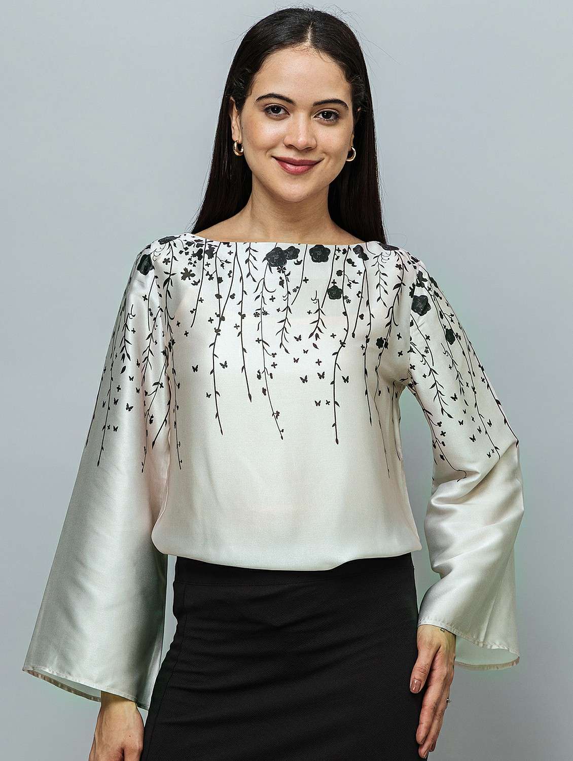 women printed long sleeve regular top