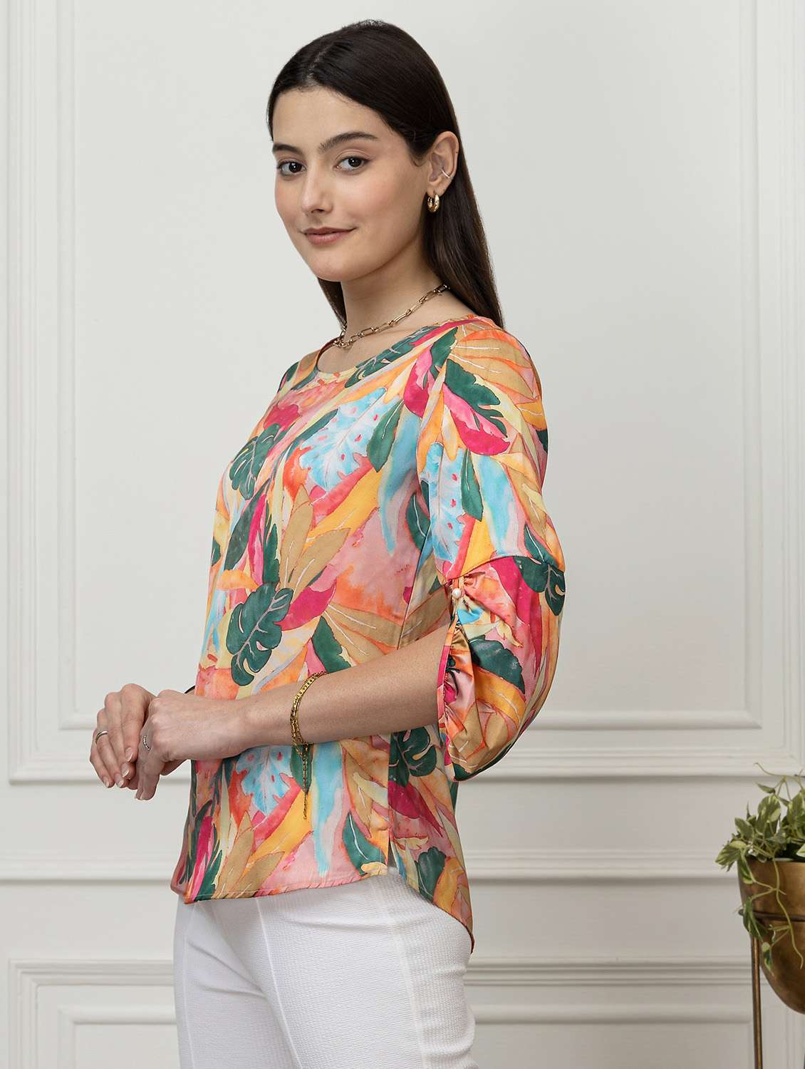 women floral pink satin regular top - 22443625 -  Standard Image - 5