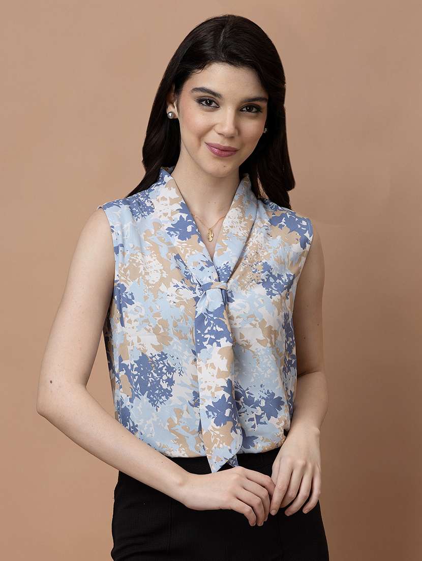 women printed sleeveless regular top