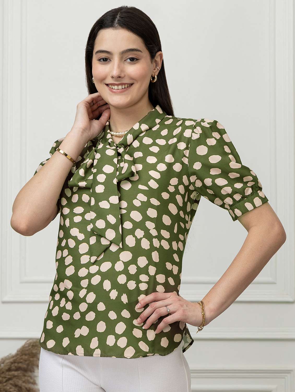 women polka dots green rayon regular top - 22443628 -  Standard Image - 3