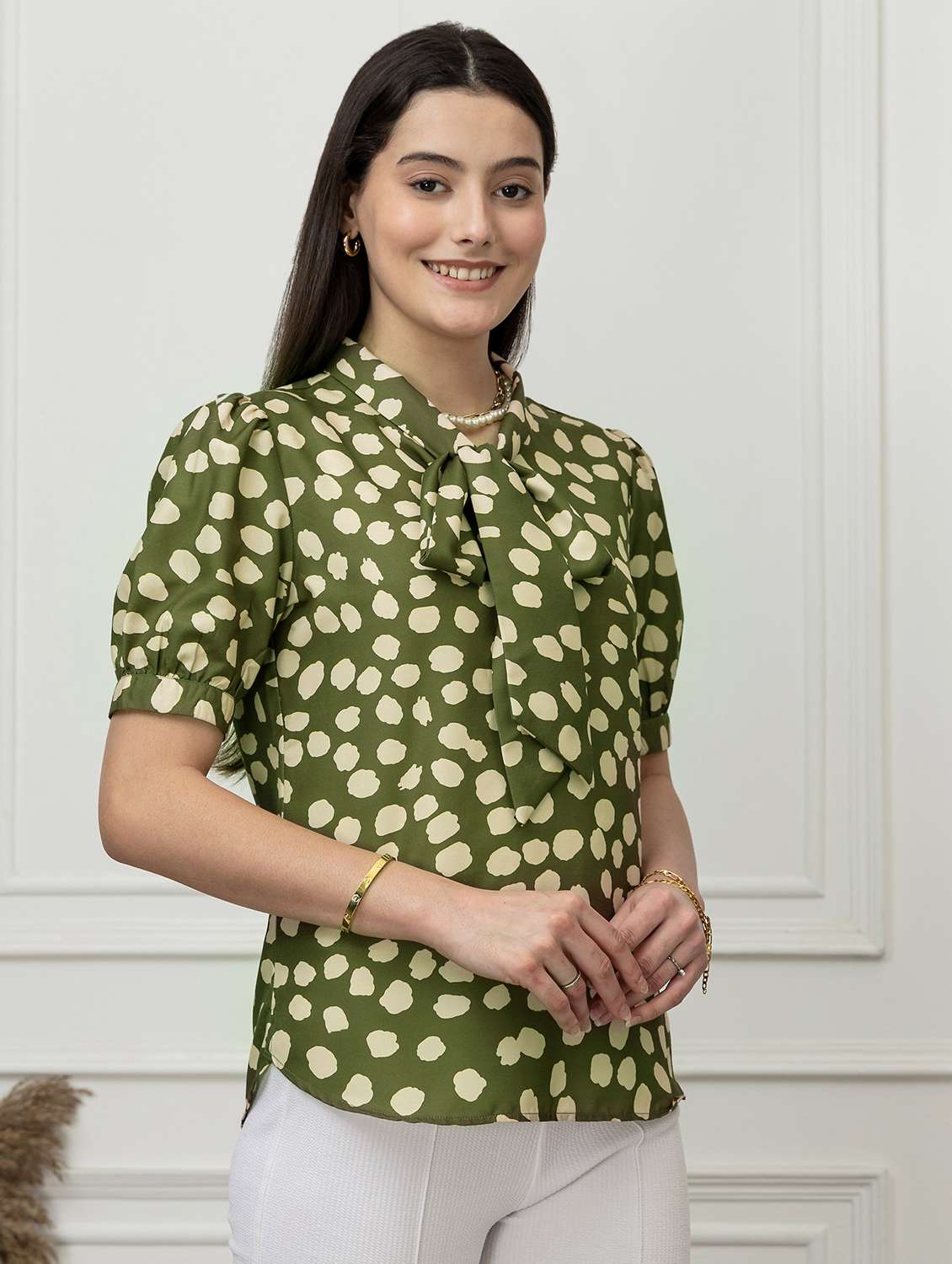 women polka dots green rayon regular top - 22443628 -  Standard Image - 5