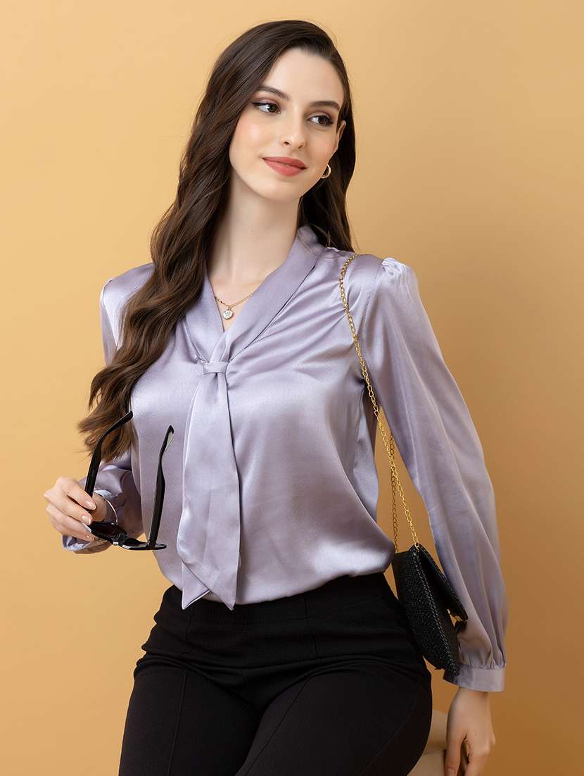 women solid lavender satin regular top - 22443654 -  Standard Image - 5