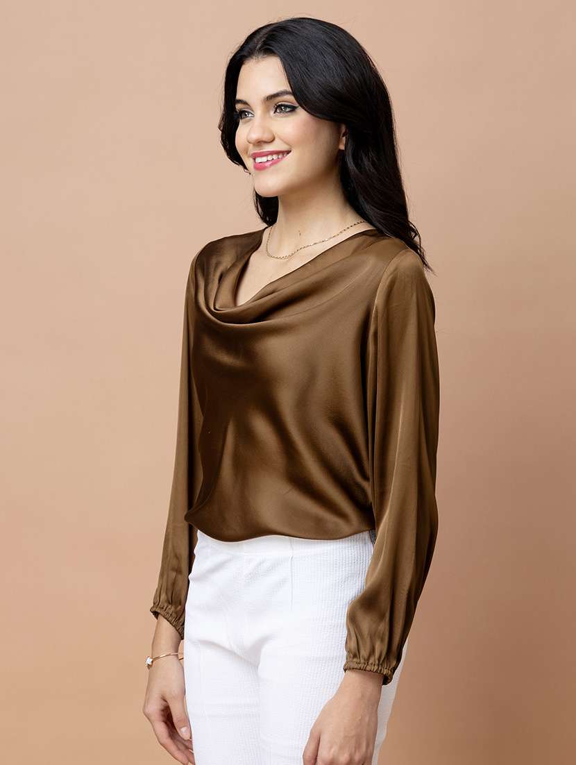 women solid brown satin regular top - 22443660 -  Standard Image - 5