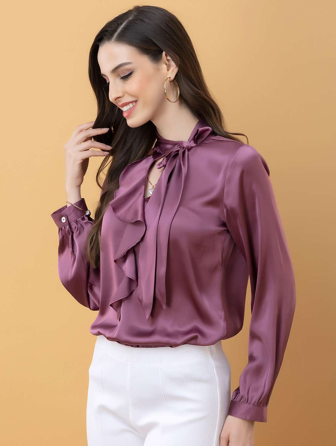 women solids purple satin regular top - 22443665 -  Standard Image - 3