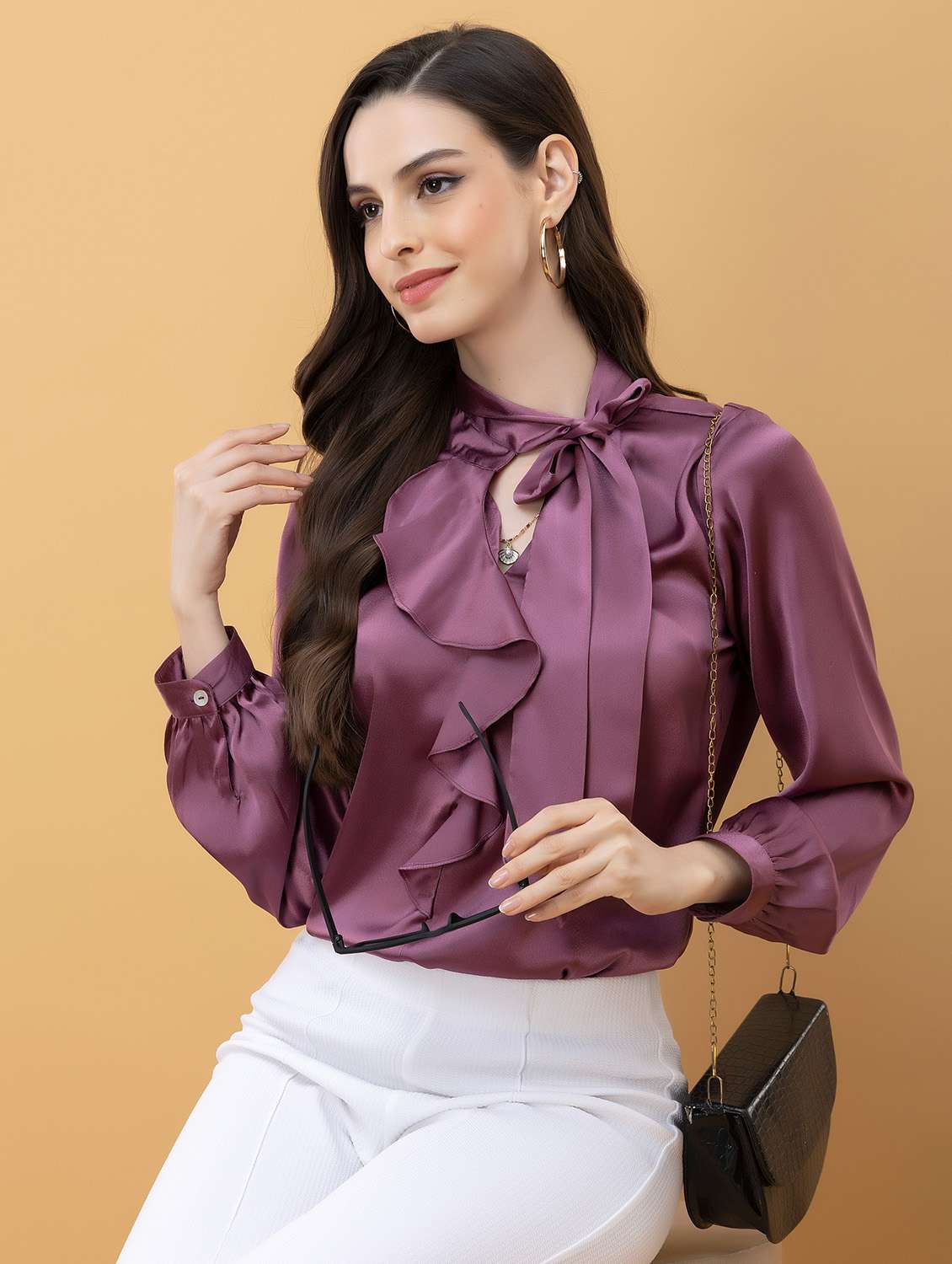 women solids purple satin regular top - 22443665 -  Standard Image - 5