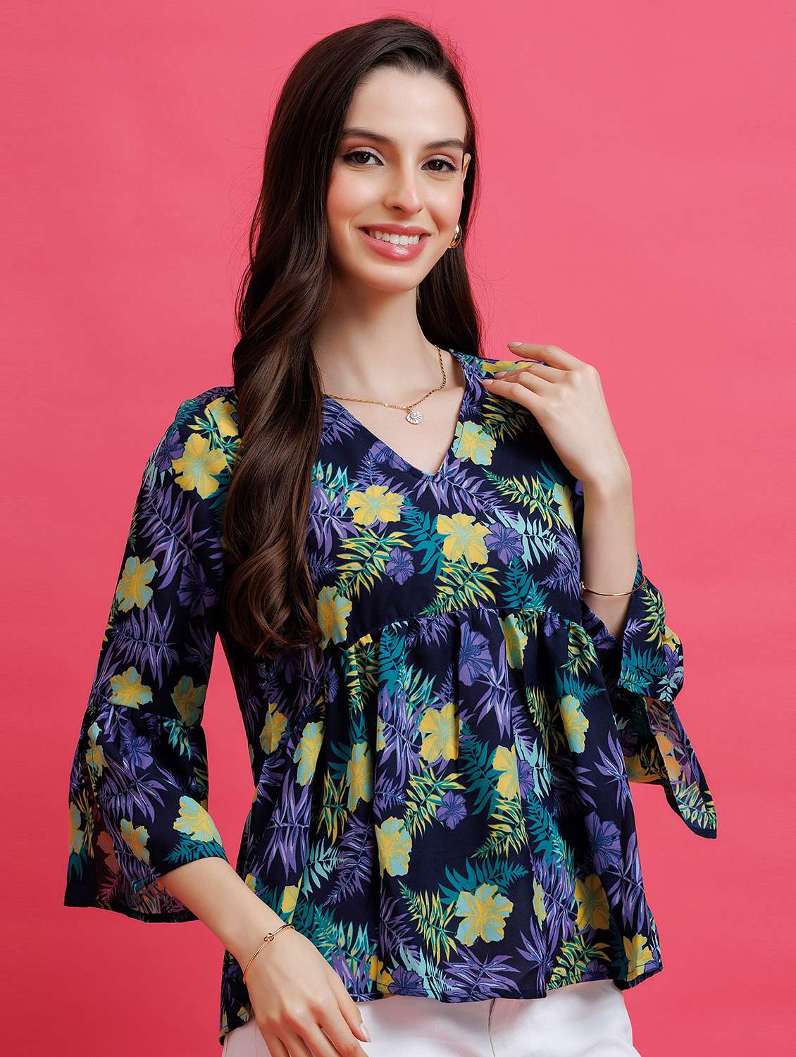 Women Printed Black Crepe Regular Top - 22443694 -  Standard Image - 3