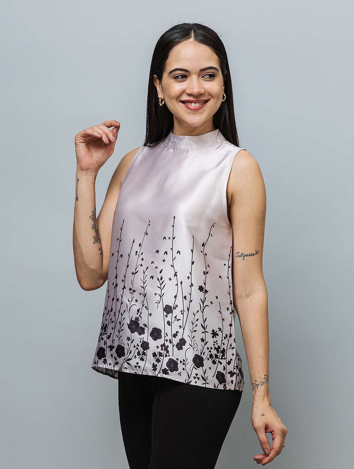 women floral silver satin regular top - 22443695 -  Standard Image - 3