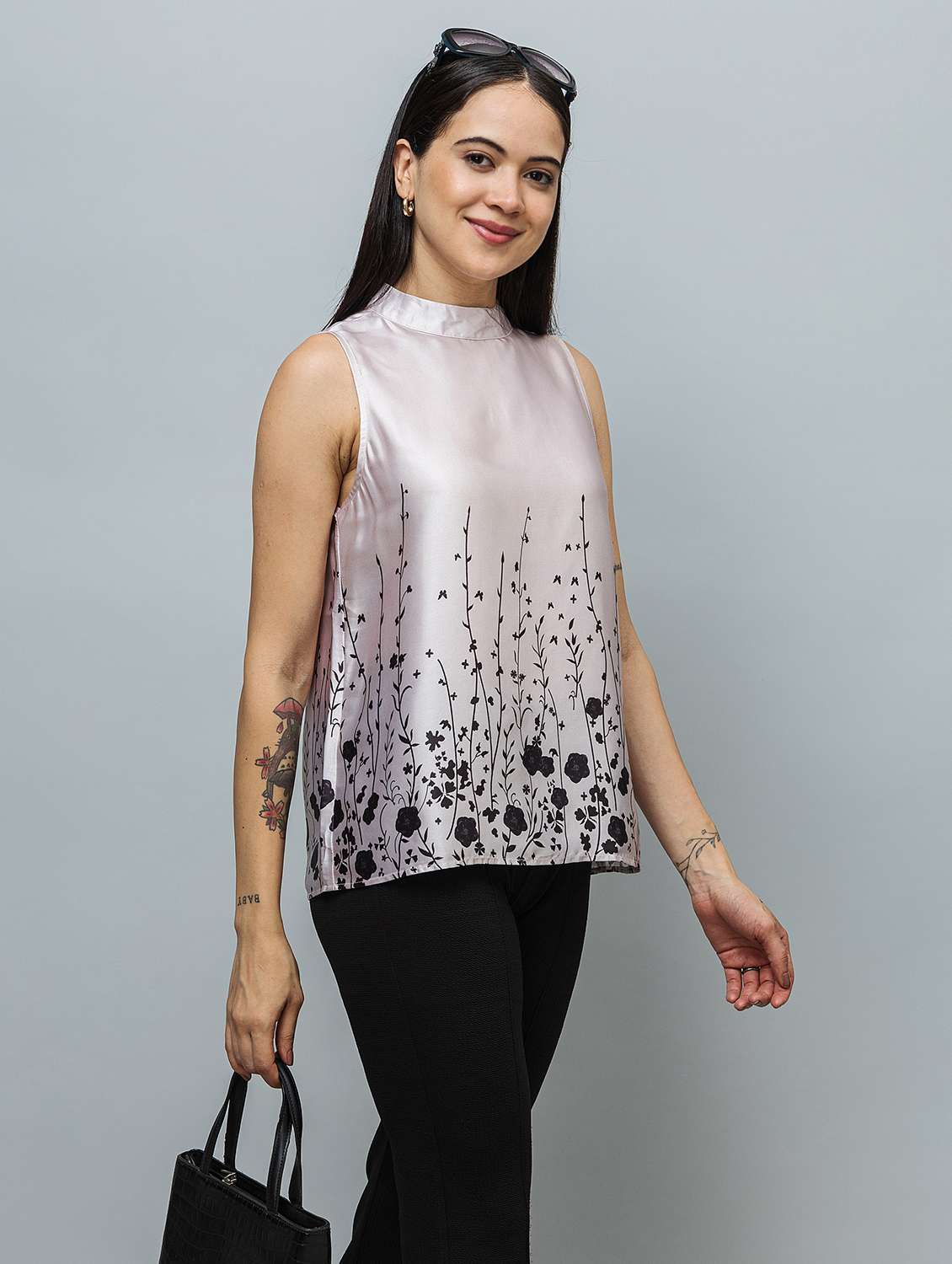 women floral silver satin regular top - 22443695 -  Standard Image - 5