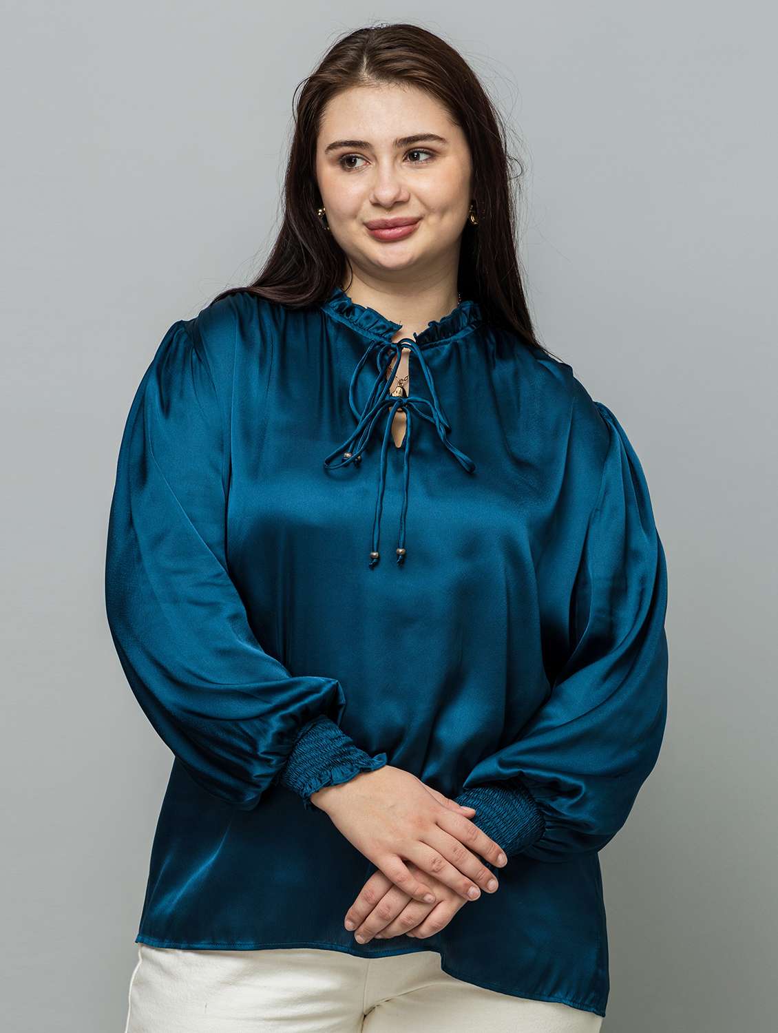 women plus size solid long sleeve regular top