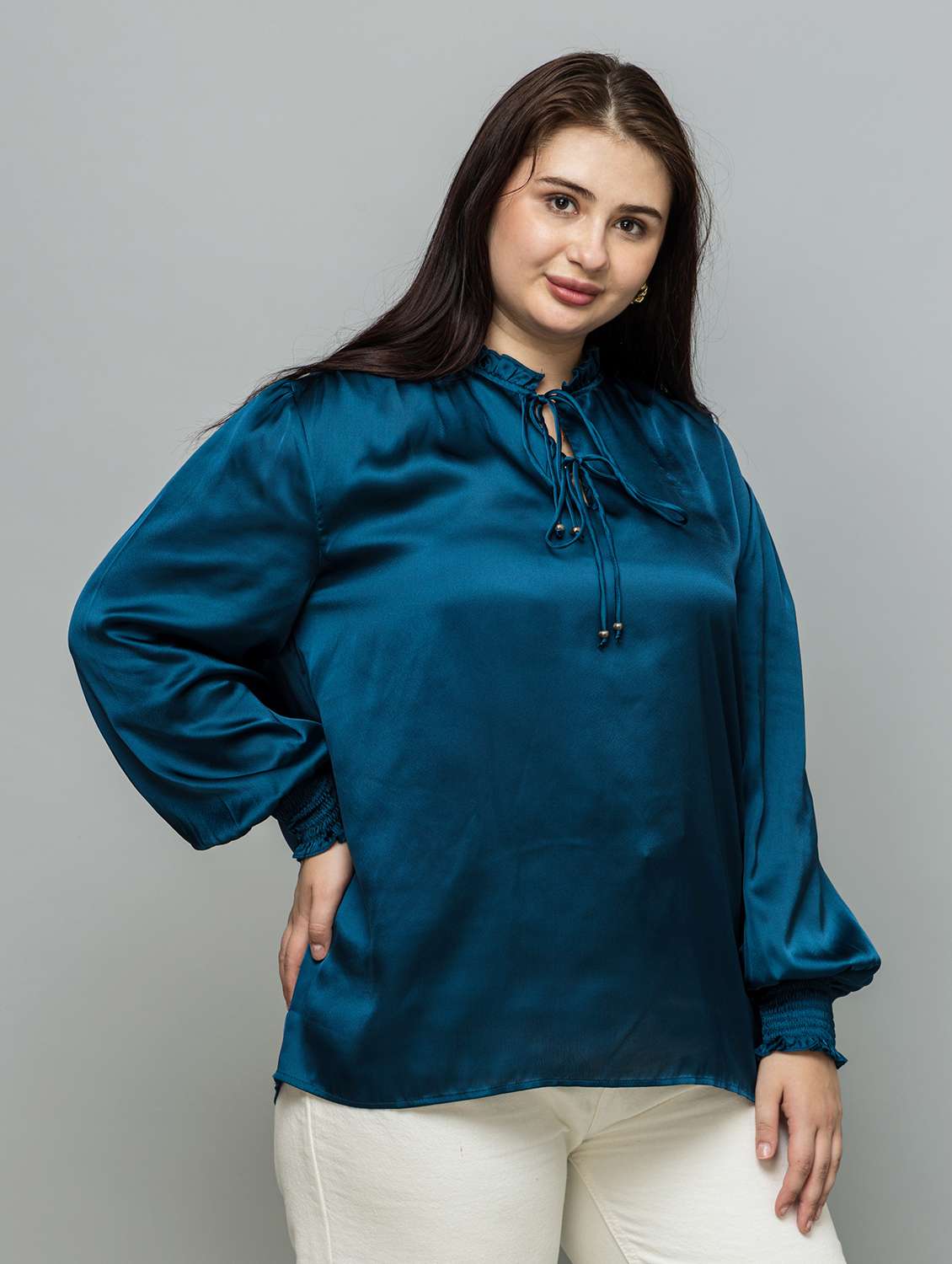 women plus size solid long sleeve regular top - 22443696 -  Standard Image - 3