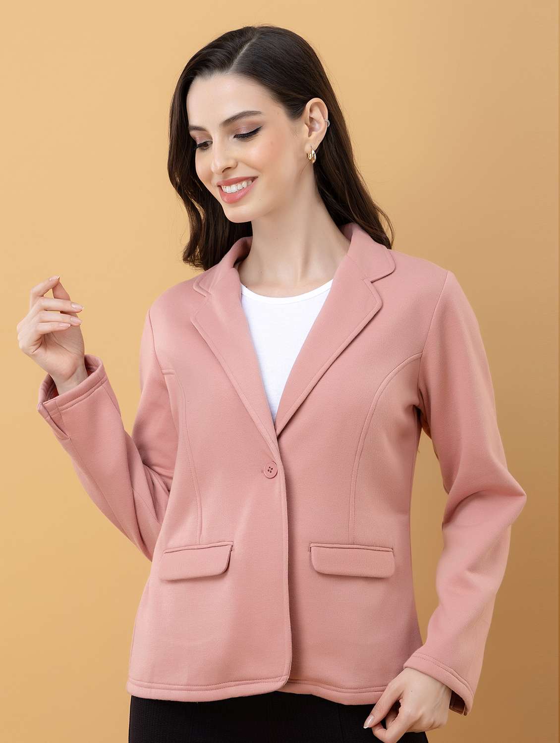 women pink fleece regular jacket