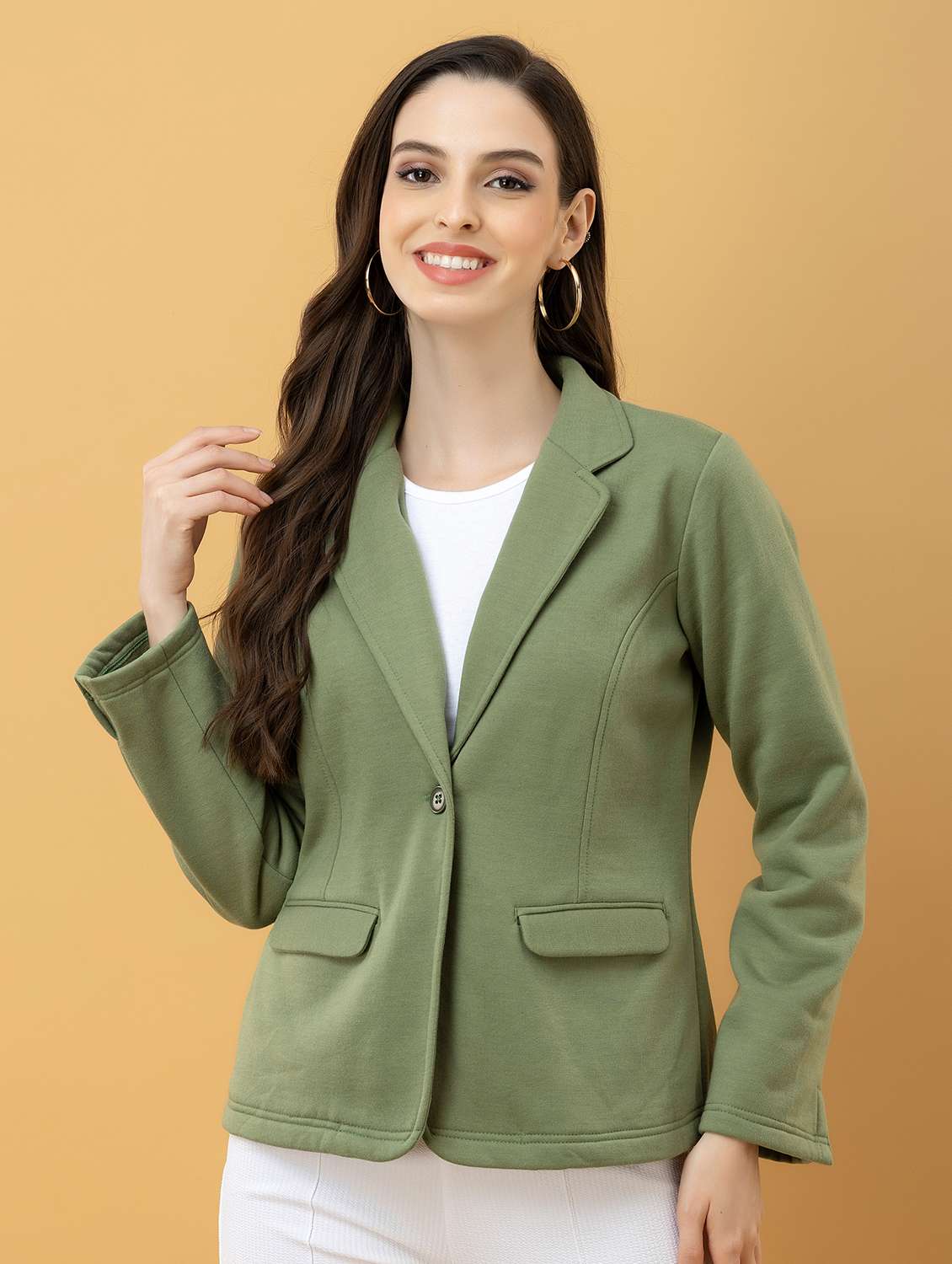 women green fleece regular jacket
