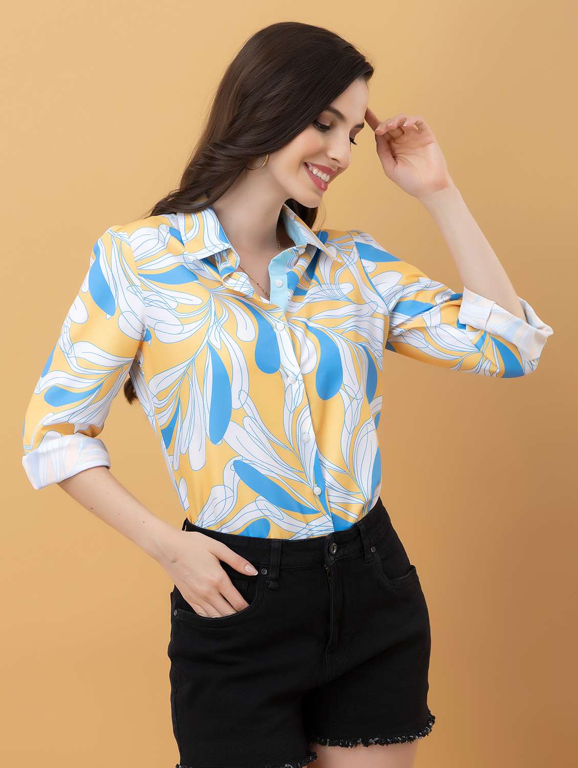 women abstract yellow rayon regular shirt - 22443705 -  Standard Image - 5