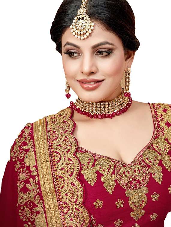 women solid with work half & half saree - 22444255 -  Standard Image - 3