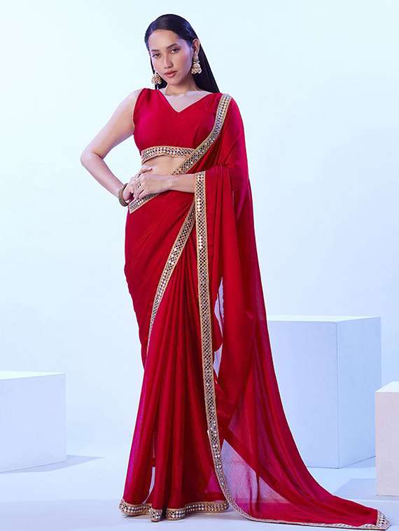 women solid with bordered saree