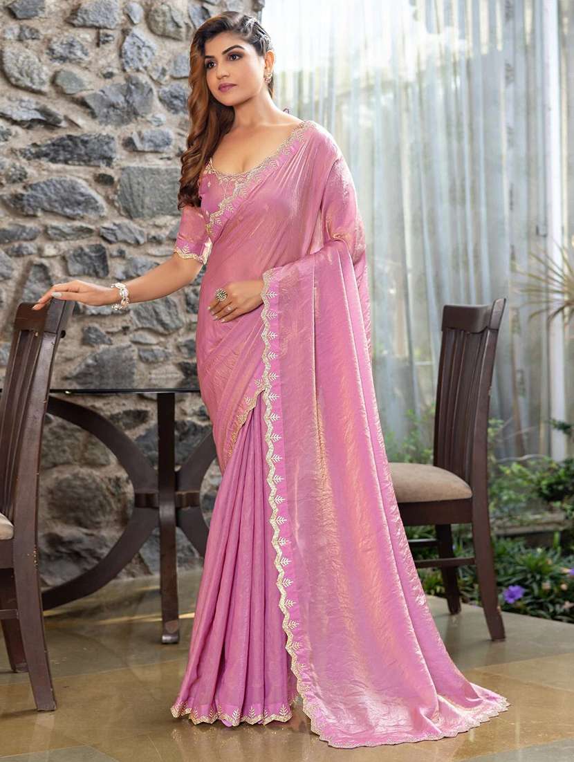 women solid with bordered saree