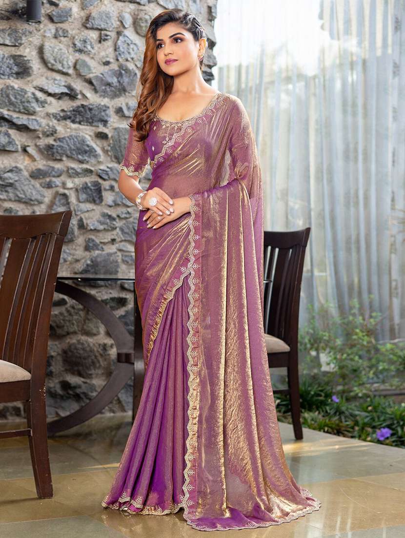 women solid with bordered saree