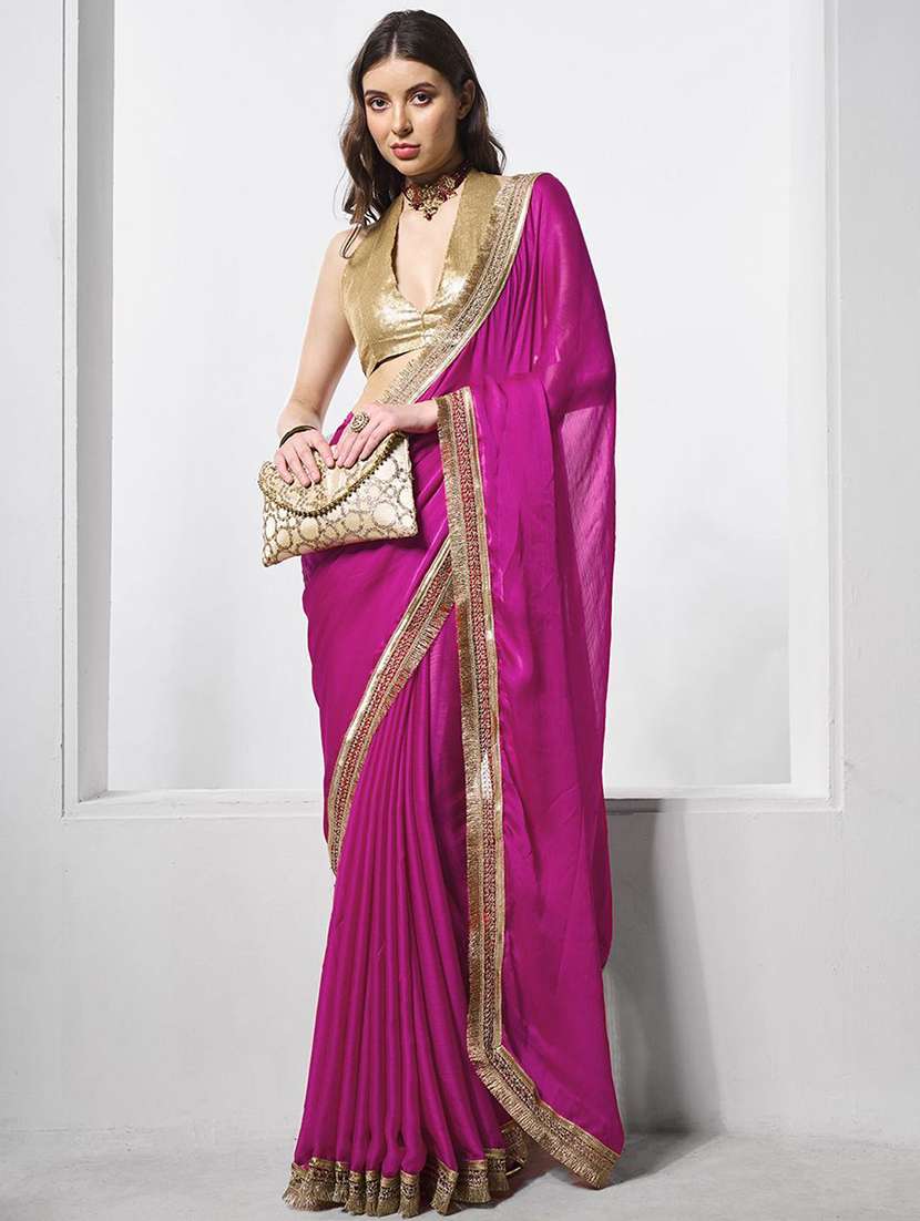 women solid with bordered saree