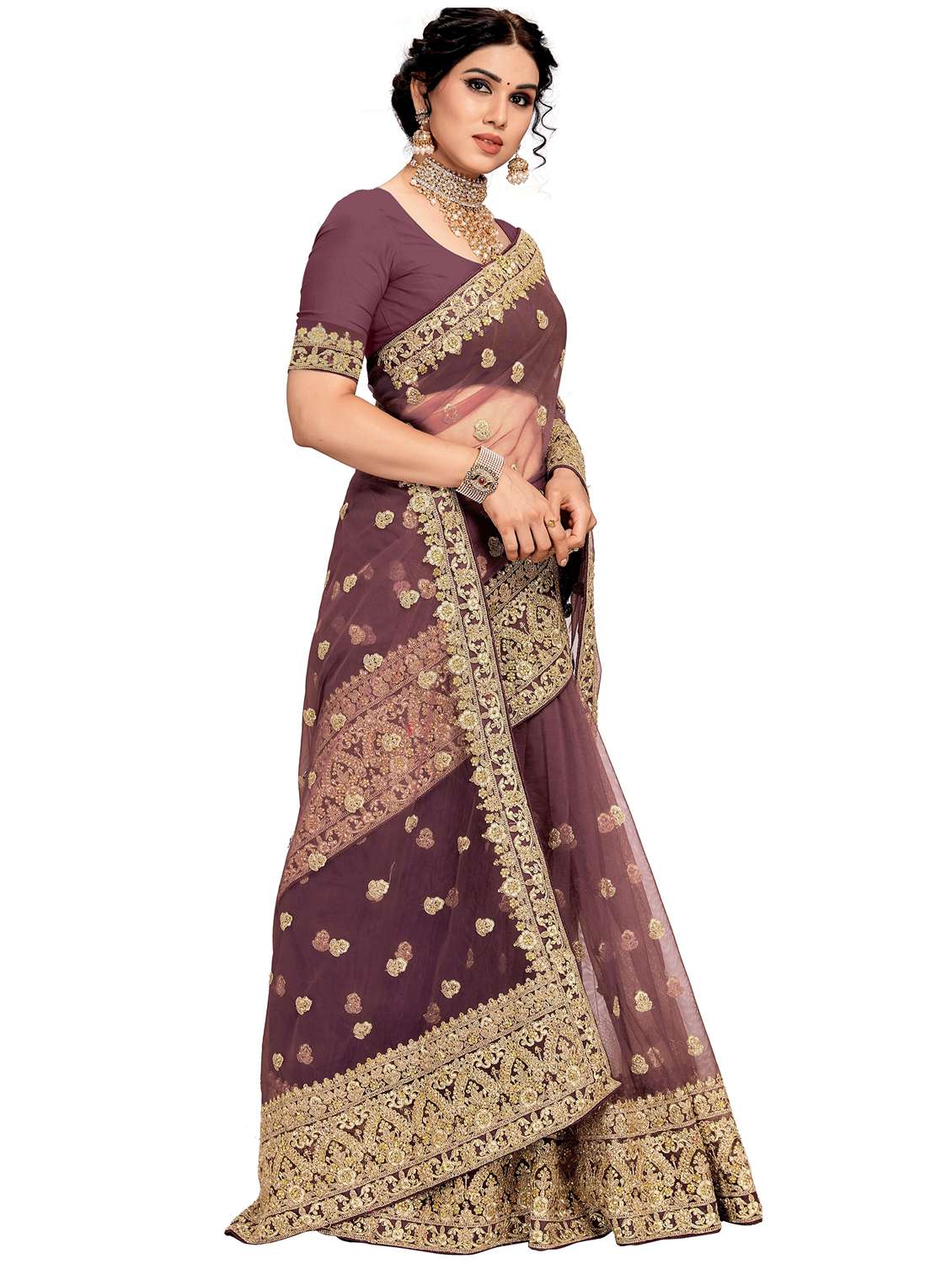women solid with work embroidered saree - 22444549 -  Standard Image - 3