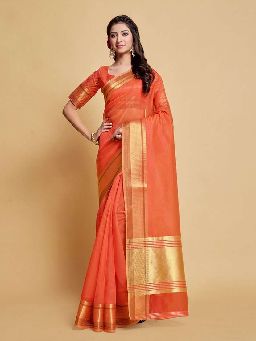 women solid with bordered saree