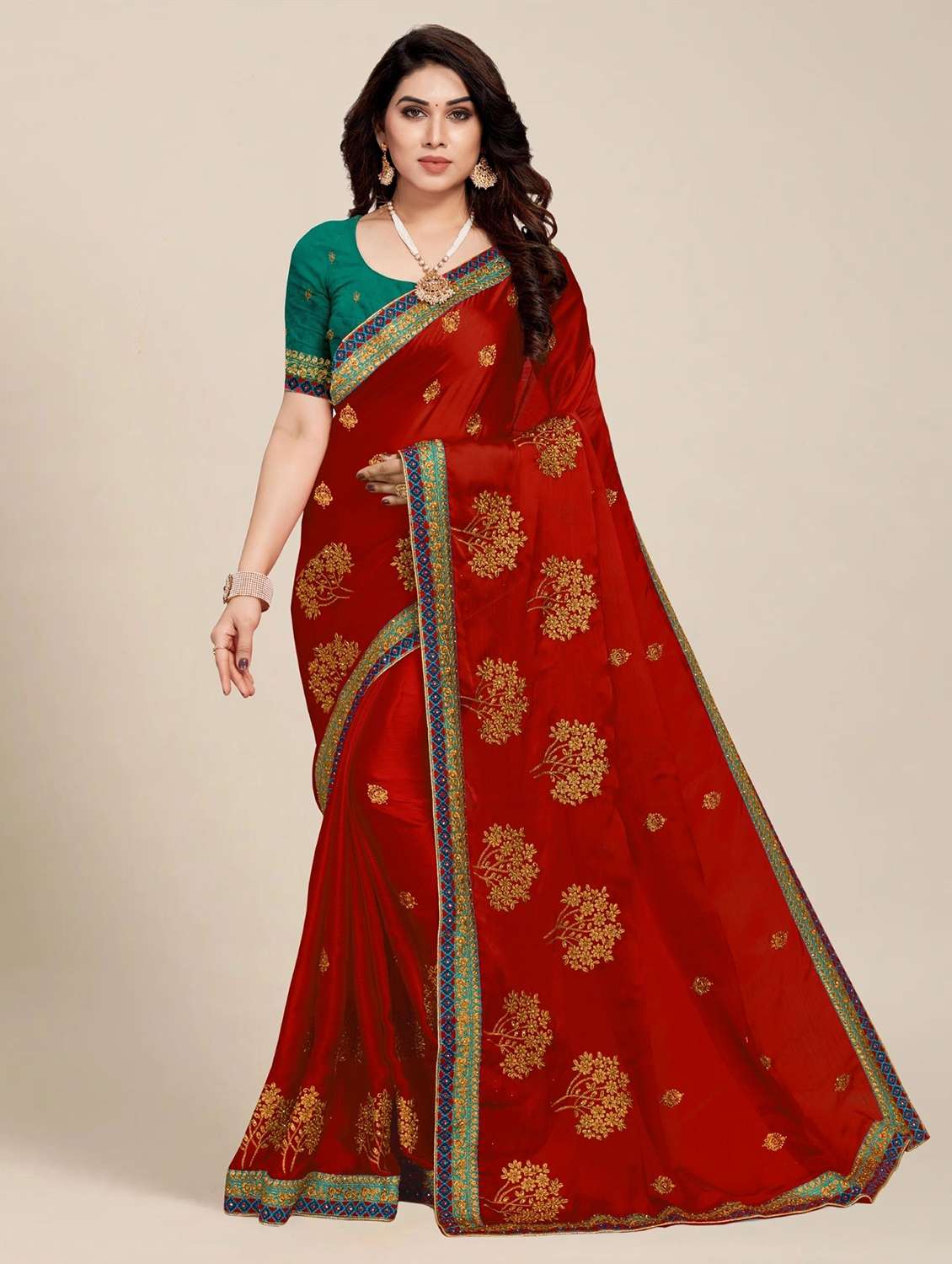 women solid with work embroidered saree
