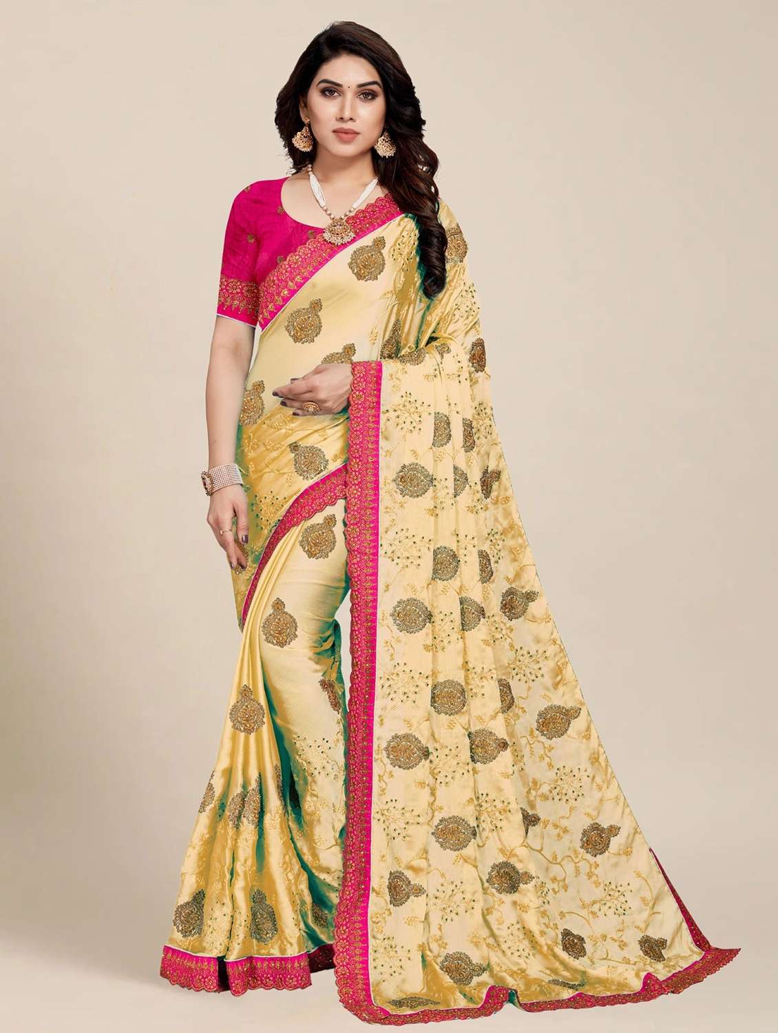 women solid with work embroidered saree