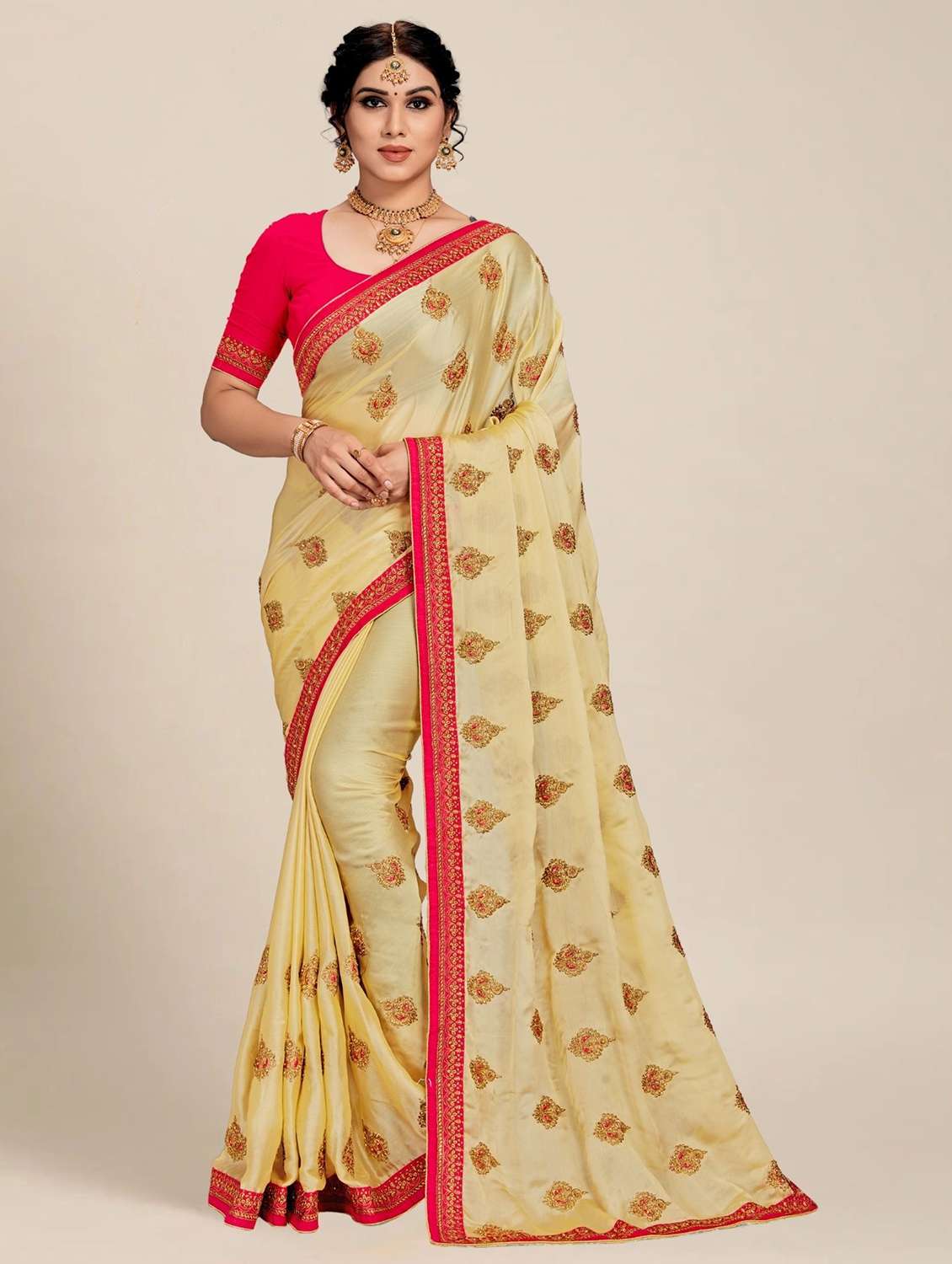 women solid with work embroidered saree
