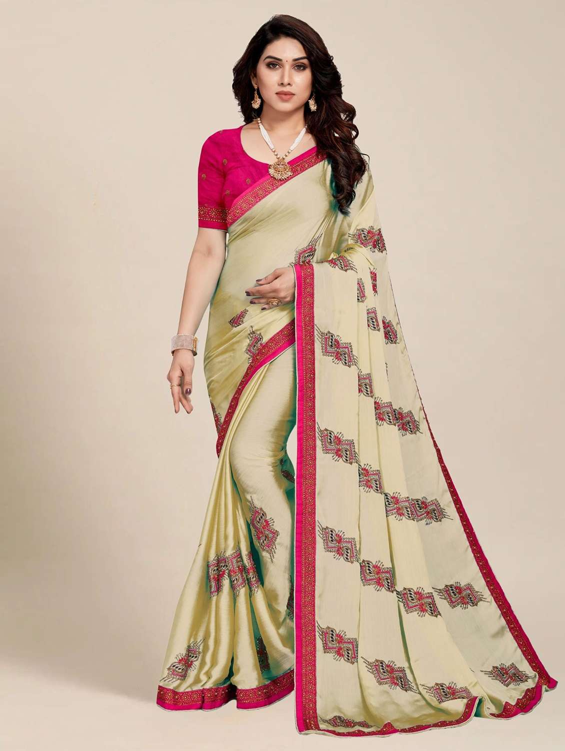 women solid with work embroidered saree