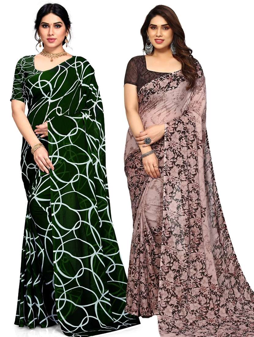 women pack of 2 printed combo saree