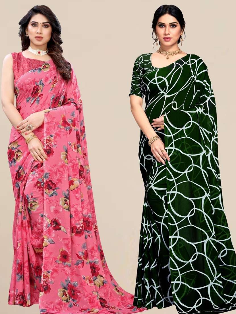 women pack of 2 printed combo saree
