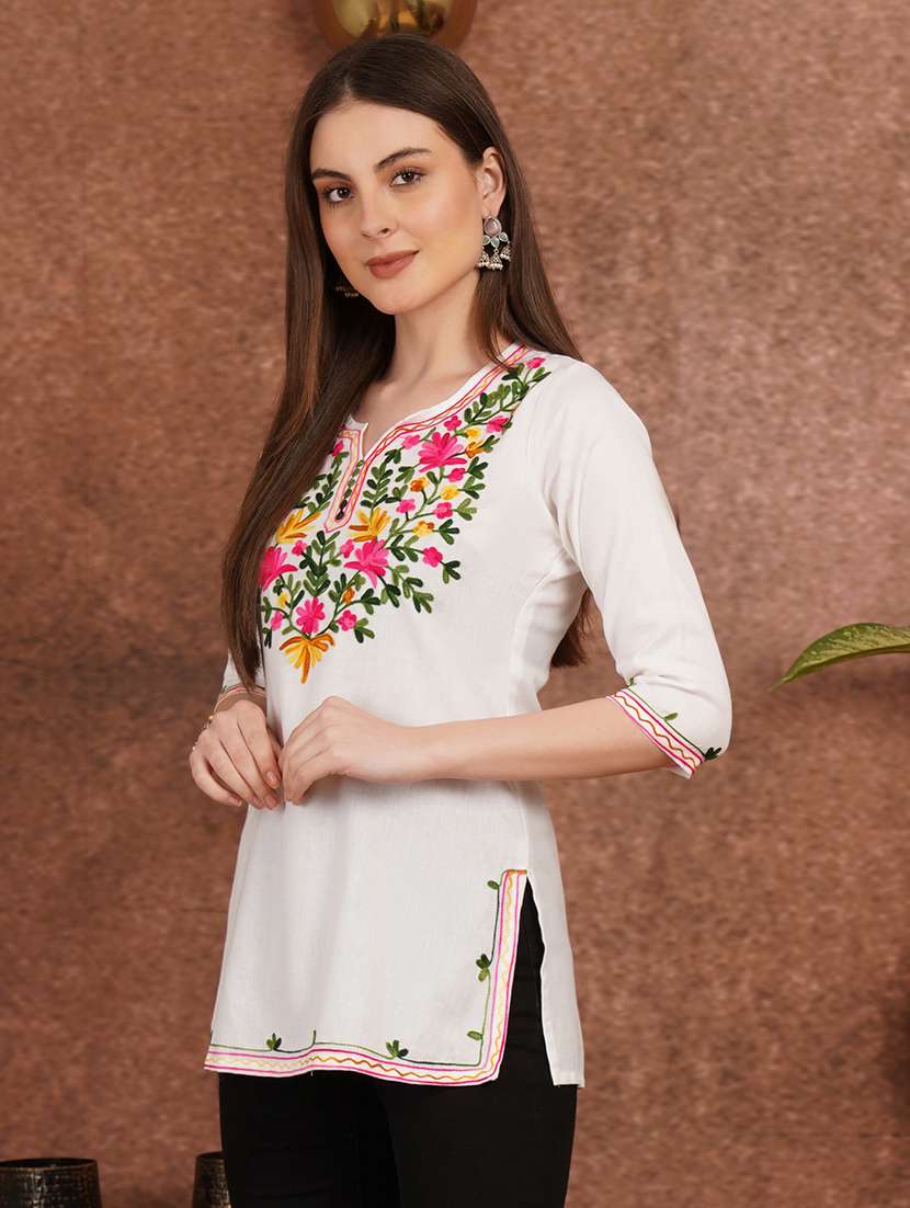 Women White Cotton A-line Kurta - 22444971 -  Standard Image - 3