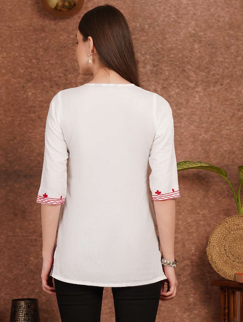 Women White Cotton A-line Kurta - 22444975 -  Standard Image - 3